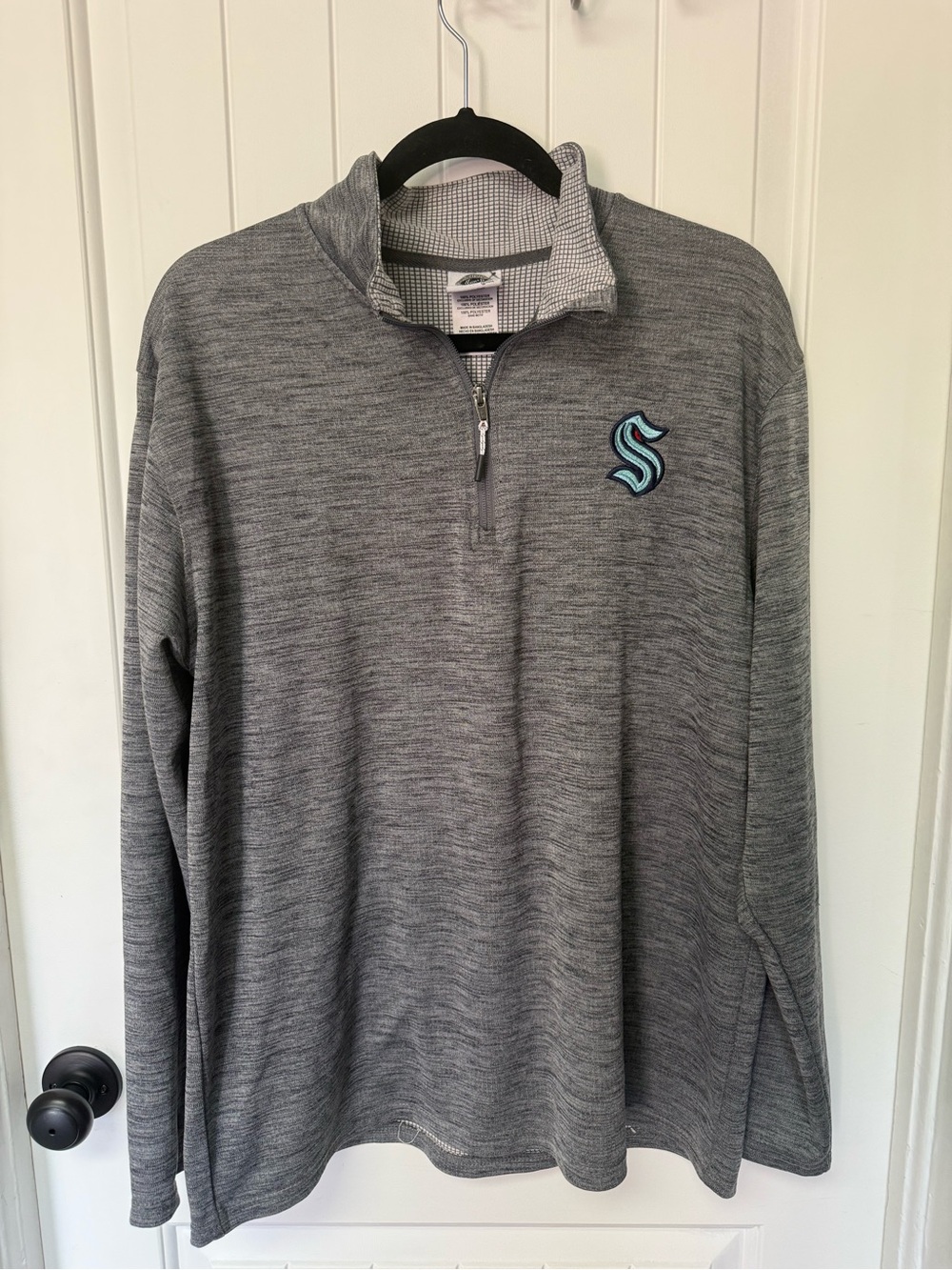 NHL Men's Gray Quarter-Zip Sweater with Teal 'S' Logo